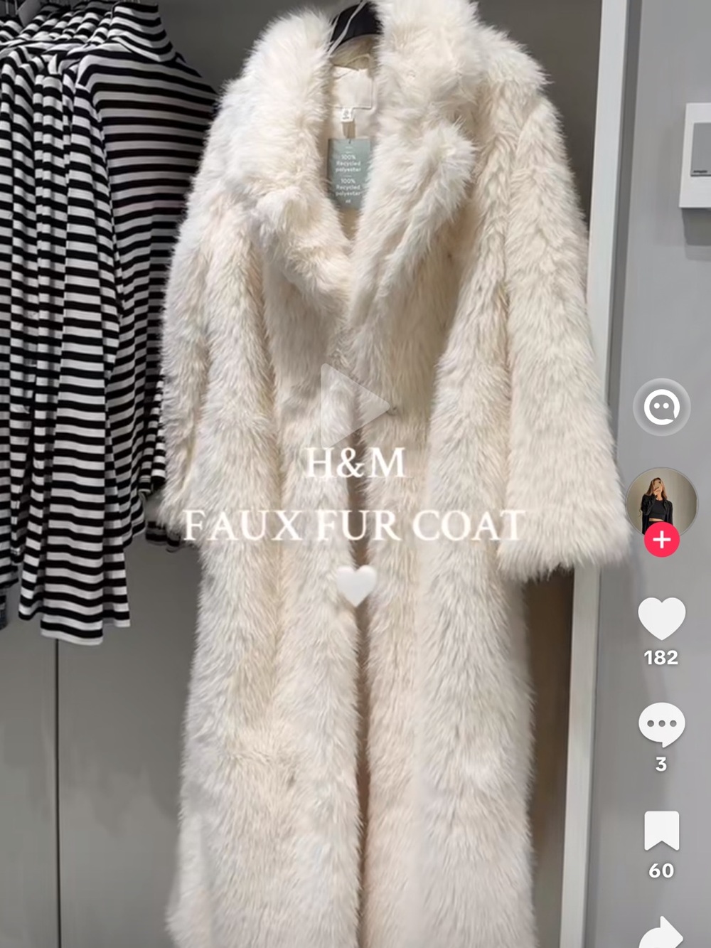 H&M Cream Faux Fur Long Coat